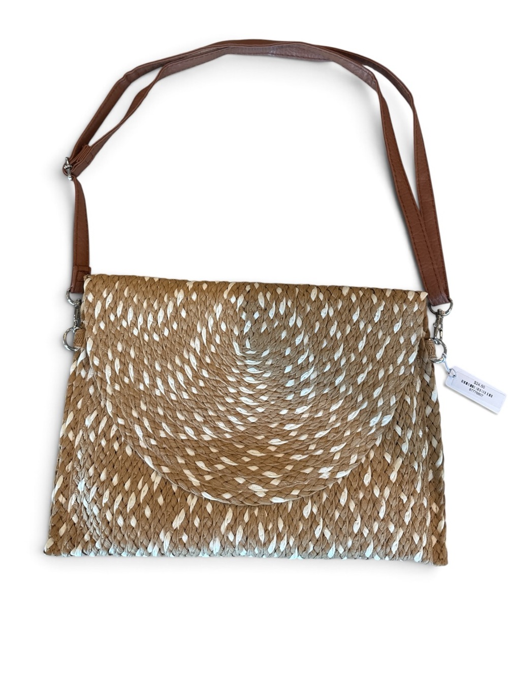NWT Boutique Woven Crossbody Clutch Bag - Tan & White - Picture 3 of 4